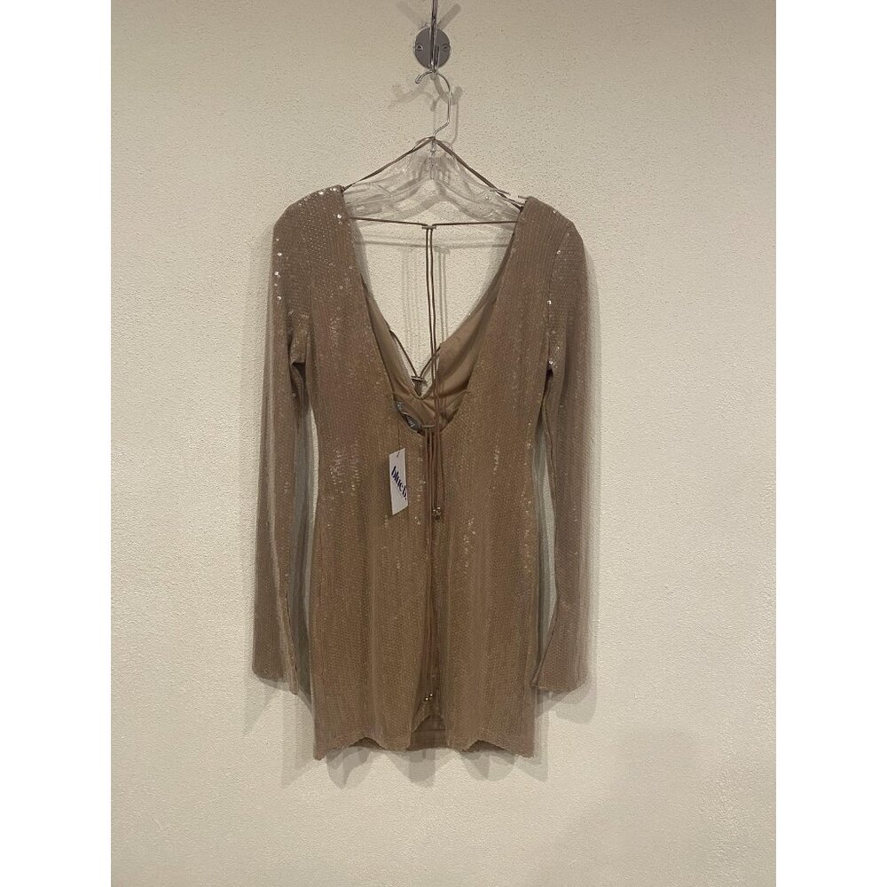 Blue B Collection Dress Womens Small Beige Sequin Long Sleeve Lace Up SL3428 - Picture 5 of 5